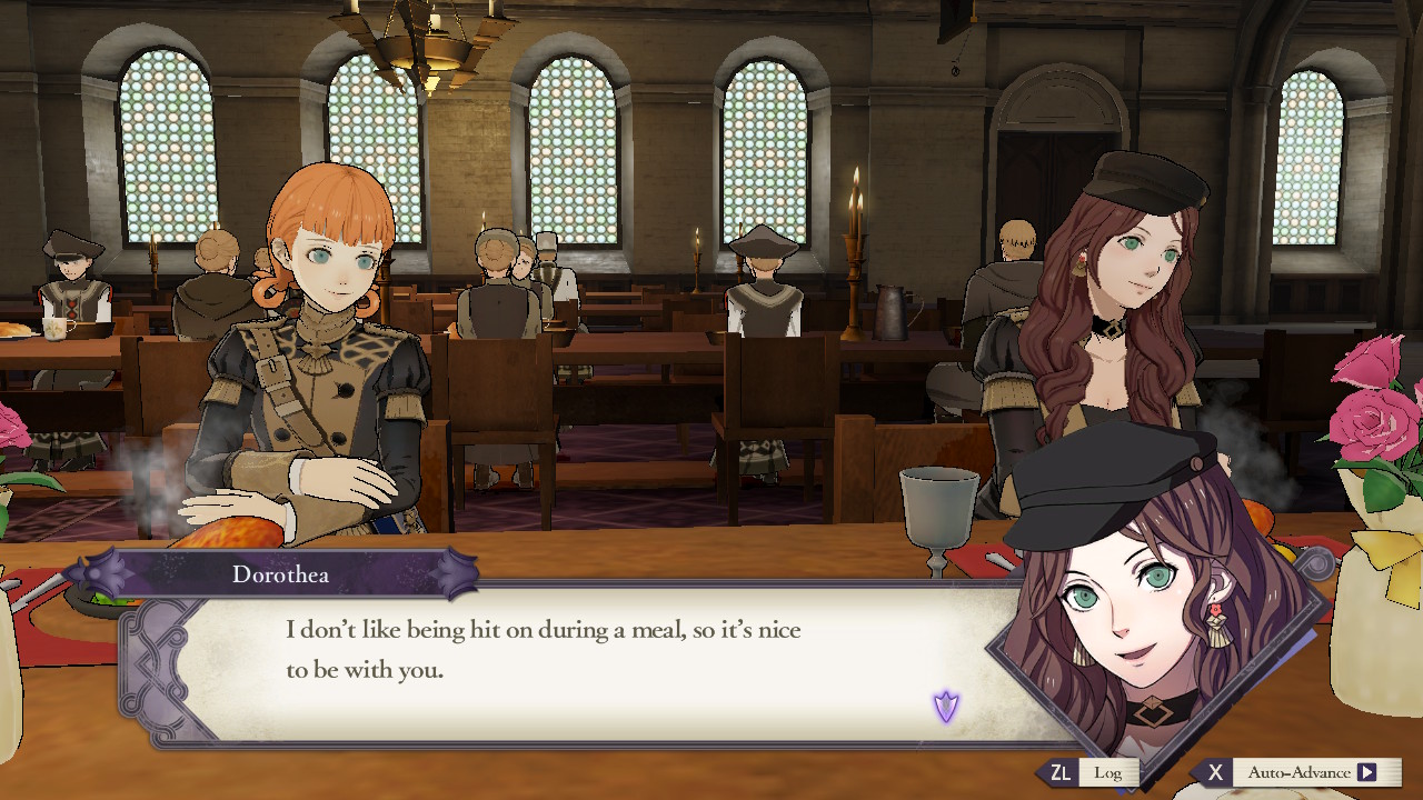 Fire Emblem: Three Houses ruokailemassa oppilaiden kanssa