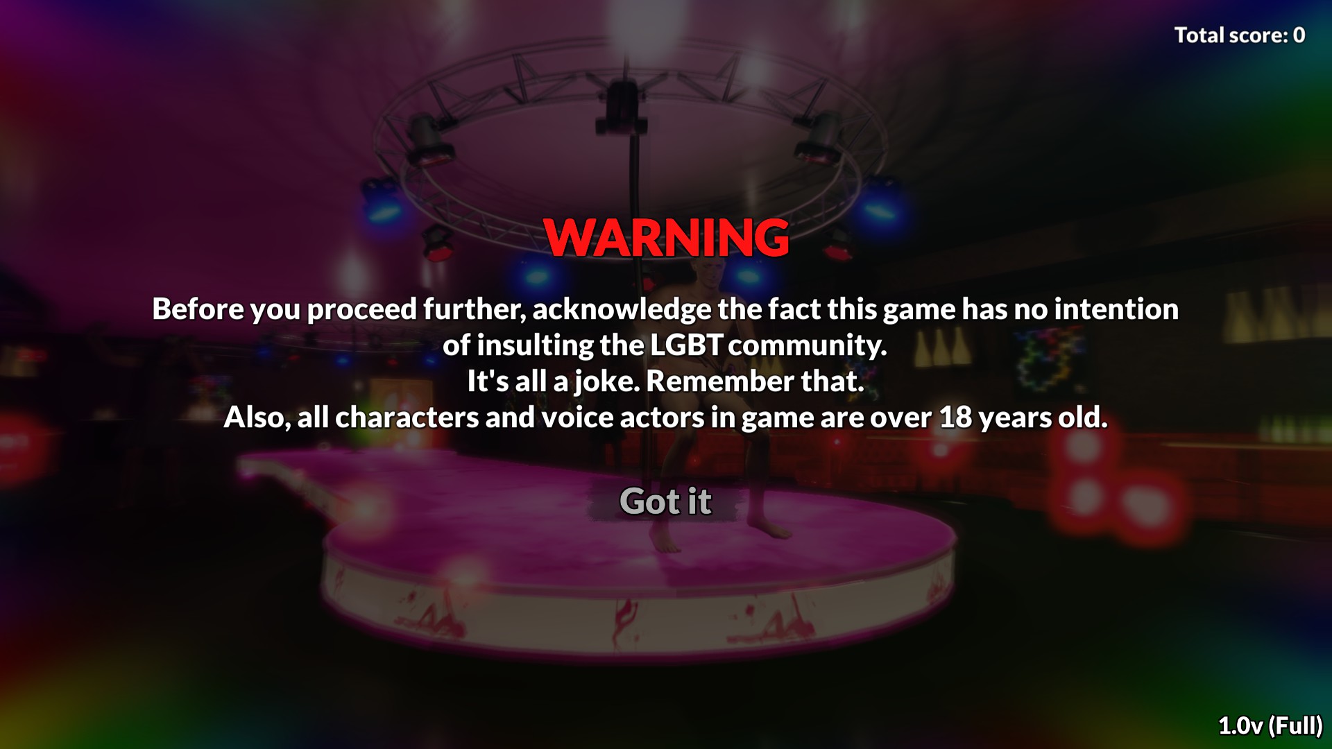 Wanking Simulator varoitustekstit heti alkuun