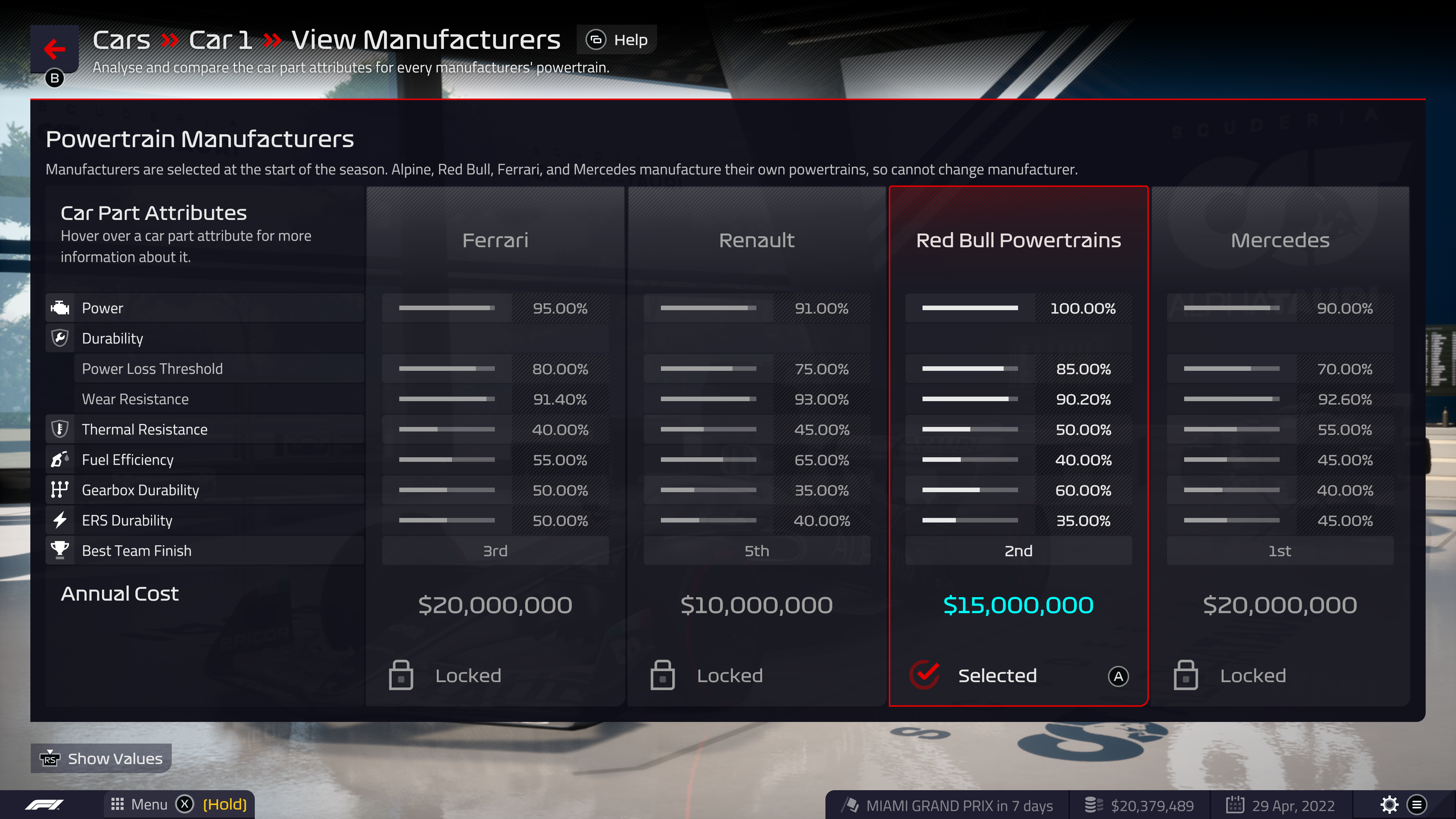 F1 Manager 2022: Moottorit