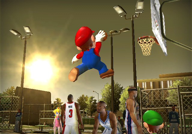 Videokuvaa NBA Street V3:n Mariosta ja kumppaneista