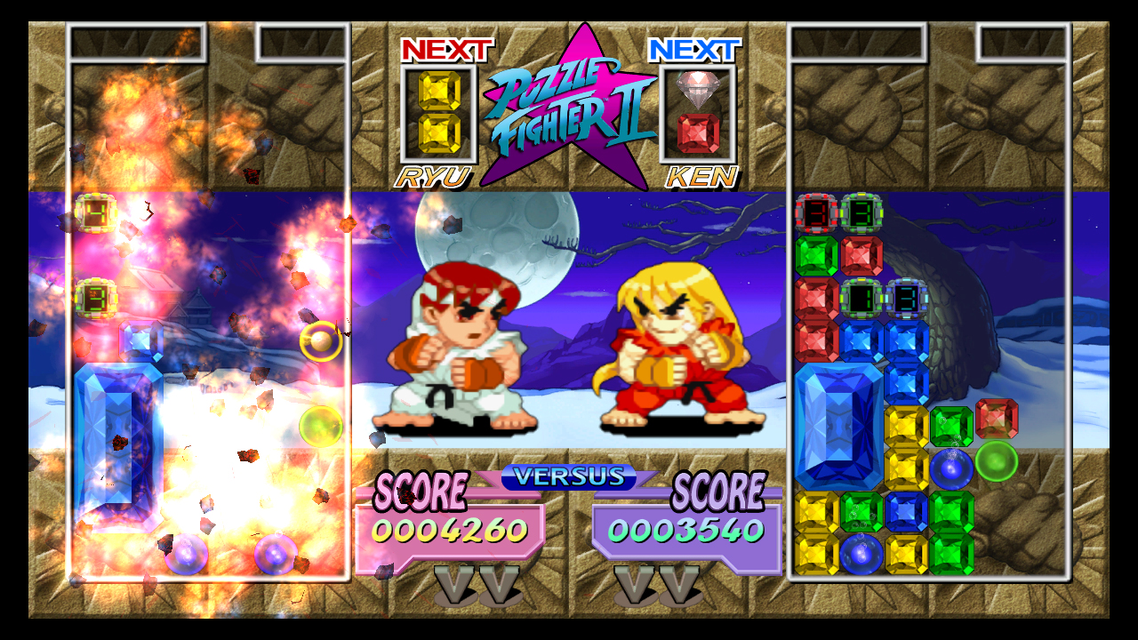 Palikanpudottelua Super Puzzle Fighterin malliin
