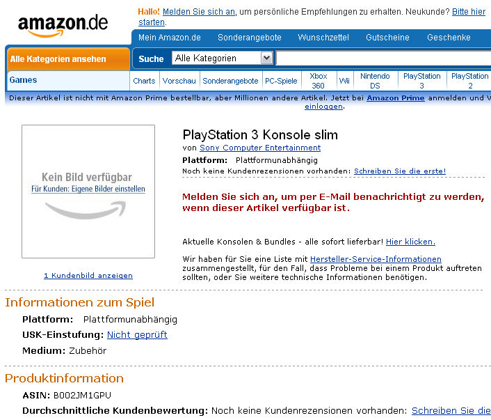 PS3 Slim jo Amazonin listoilla