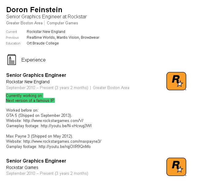 Rockstar-työntekijän LinkedIn-sivu vihjaa studion seuraavasta projektista