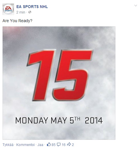 NHL 15 julkistetaan maanantaina? - EA kiusoittelee Facebookissa