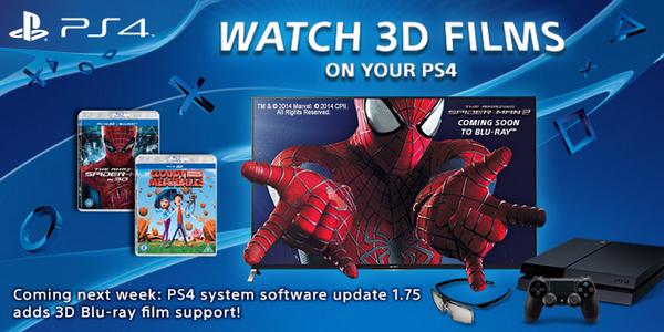 PlayStation 4 saa tuen 3D Blu-ray -elokuville Xbox Onea aiemmin