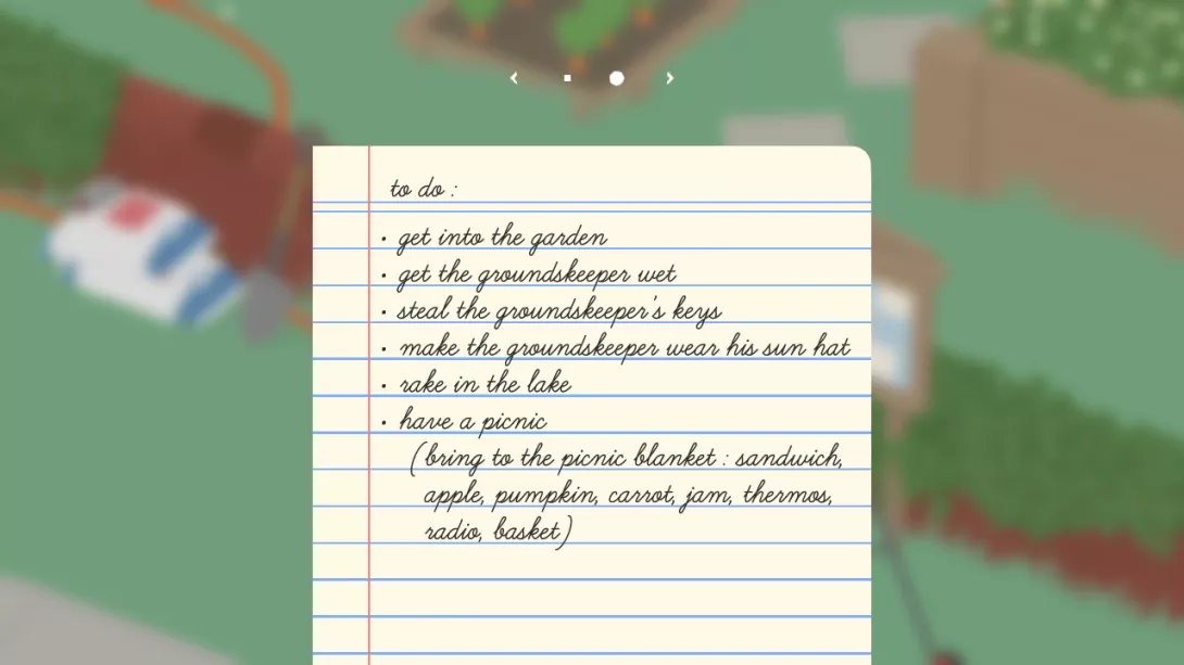 Untitled Goose Game tehtävälista