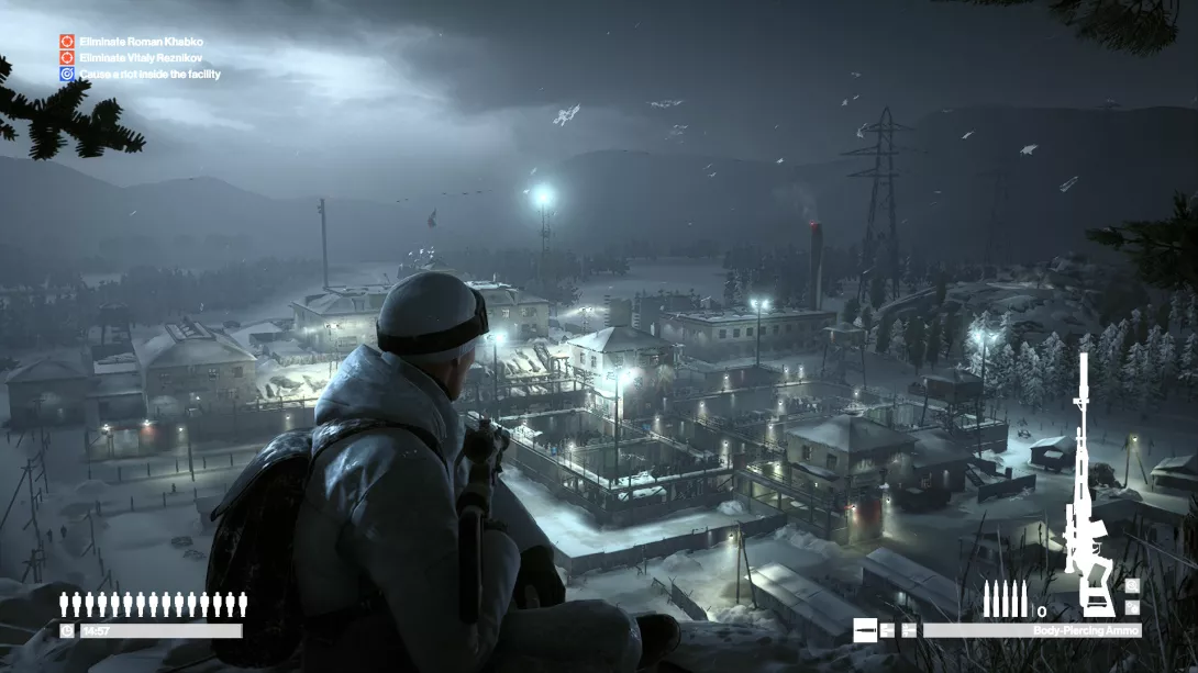 Hitman World of Assassination sniper challenge lumisessa maastossa