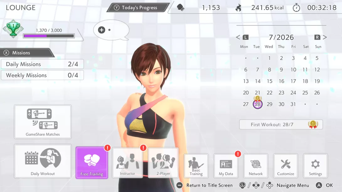 Fitness Boxing 3, a picture with training calender, Switch 2
