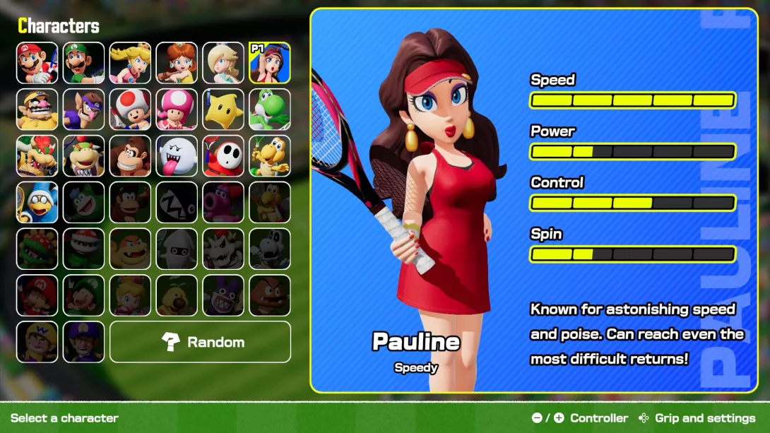 Mario Tennis Fever hahmonvalinta