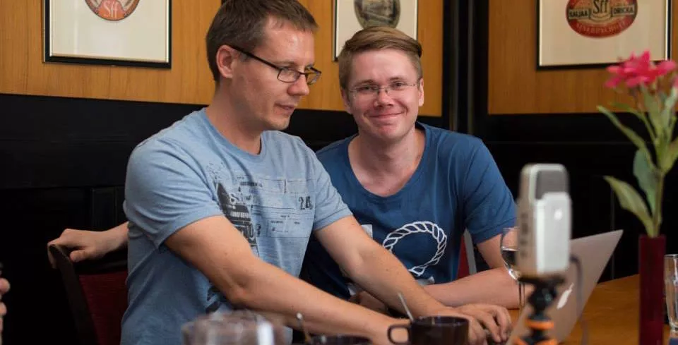 Jyri ja Siim podcastin nauhoituksessa