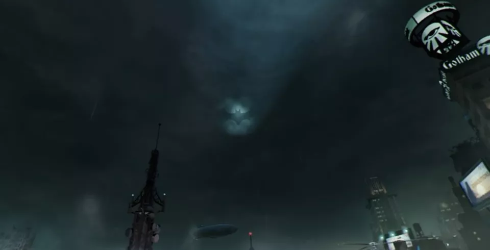 Bat-signaali Gothamin kattojen päällä (Batman Arkham VR)