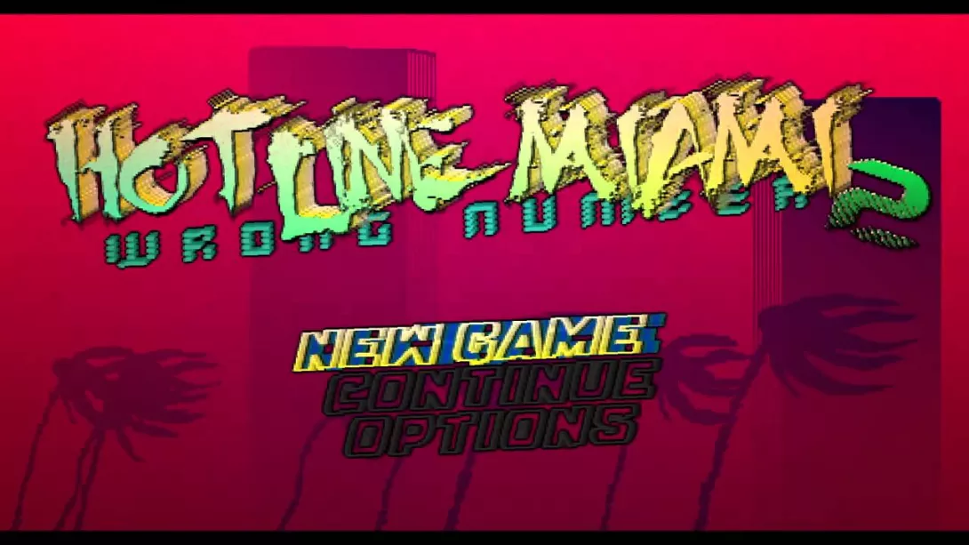 Hotline Miami 2 Wrong Number päävalikko