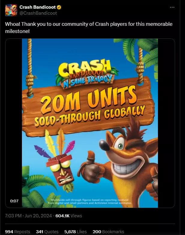 crash bandicoot: n. sane trilogy - 20 miljoonaa