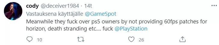 Parempi ruudunpäivitys ps5lle twiitti