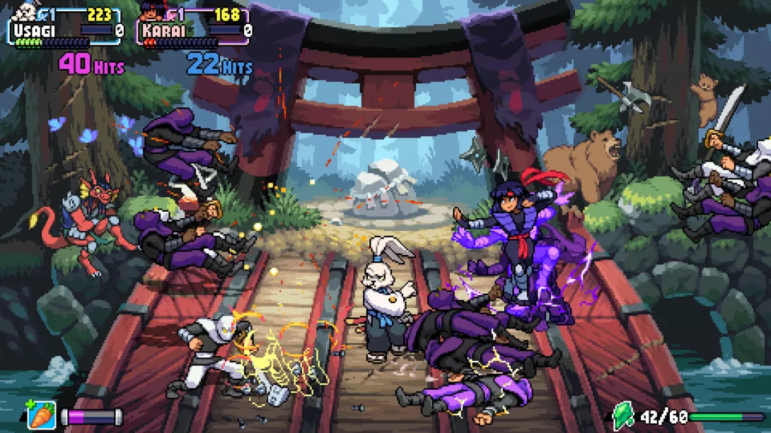 Teenage Mutant Ninja Turtles: Shredder's Revenge Usagi Yojimbo ja Karai toiminnassa