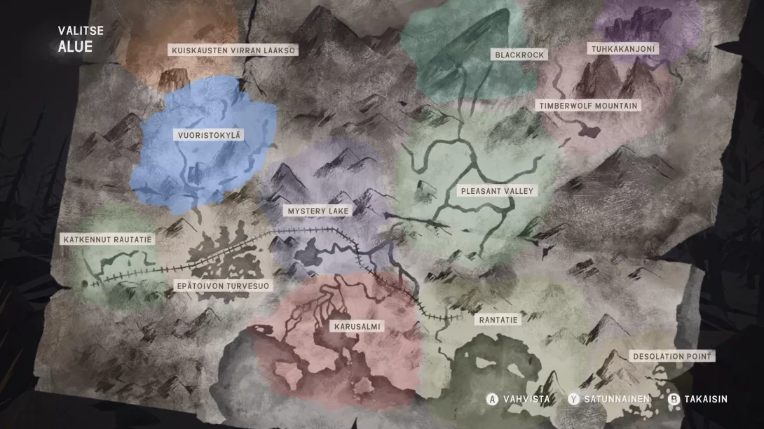 The Long Dark kartta eri alueineen