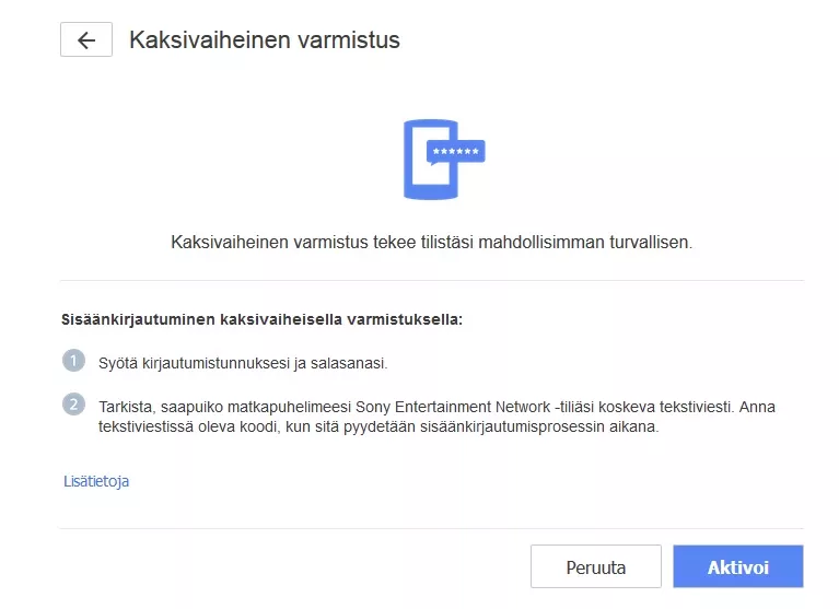 PSN:n kaksivaiheisen vahvistuksen aktivointi