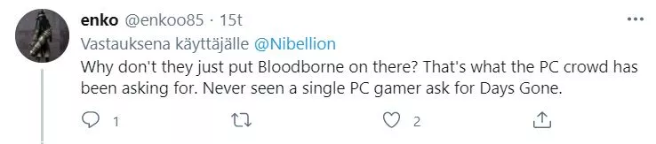 bloodborne pc:lle kiitos twiitti